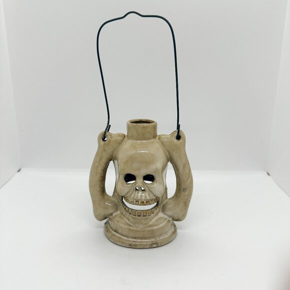 SOLD Ceramic Skeleton Skull Lantern Tea Light Candle Halloween Bones Spooky - Picture 1 of 13